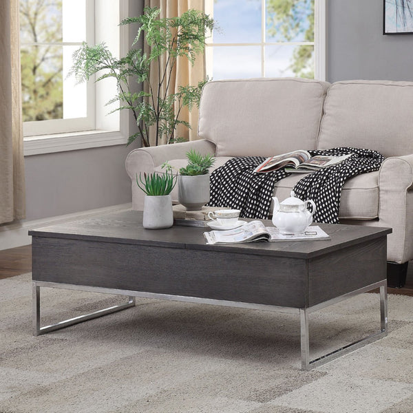 English Elm Rectangular Modern Coffee Table with Wood Top and Metal Frame, Two-Tone Finish for Stylish Living Gray B016P312974