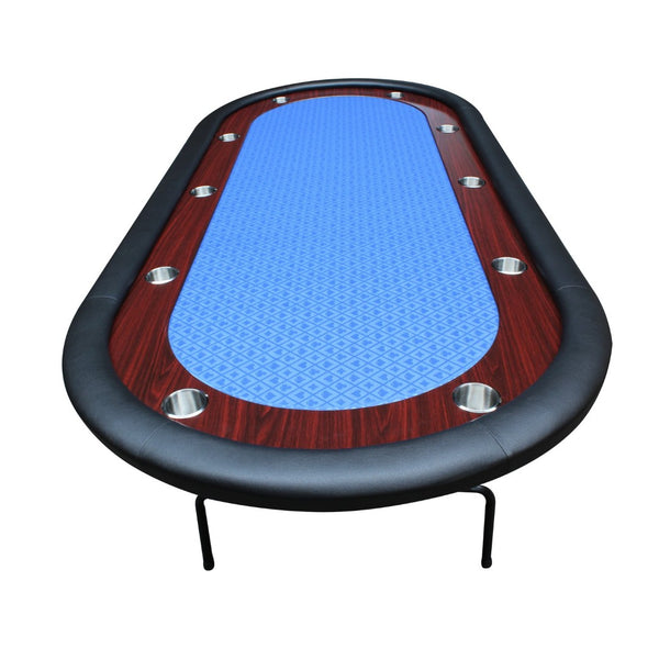 English Elm 96" Oval Poker Table Folding Felt Surface Wood Racetrack Rail Stainless Cup Holders Blue W2748S00038