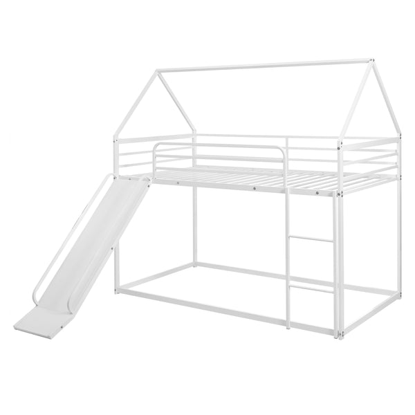 English Elm Twin Metal Tube Bunk Bed Frame for Kids Durable Sturdy Construction Safe Space-Saving Design White W420P256562