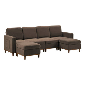 English Elm Modern Modular Sectional Sofa with Plush Cushions and Tapered Legs for Living Rooms Brown W2085S00100
