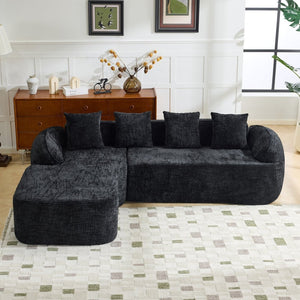 English Elm Beige Chenille L-shaped Sectional Sofa with Chaise Deep Seating and Curved Armrests Black W3612S00030