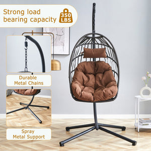 English Elm Grheavy-duty Iron Egg Chair Pe Rattan Woven Swing Seat for Patio or Living Room W2920P281902