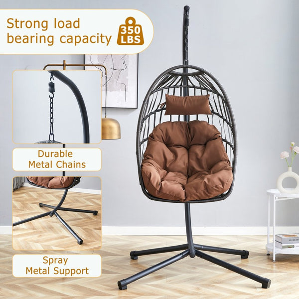 English Elm Grheavy-duty Iron Egg Chair Pe Rattan Woven Swing Seat for Patio or Living Room W2920P281902