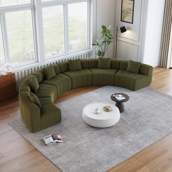 English Elm Chenille Modular Curved Sectional Sofa Sculptural Semi Circle Design for Living Rooms Green W834S00581