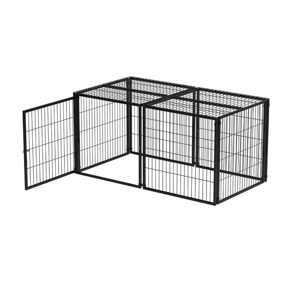 English Elm Large Iron Wire Dog Kennel with Top Cover Modular Indoor Pet Enclosure Matte Black W1820P456878