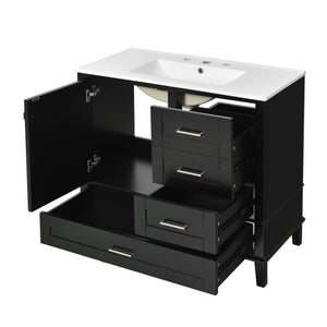 English Elm 36" Black Bathroom Vanity Solid Pine Frame with Soft-Close Door, 3 Drawers, Ceramic Top, Modern Storage Appeal N729P211167B