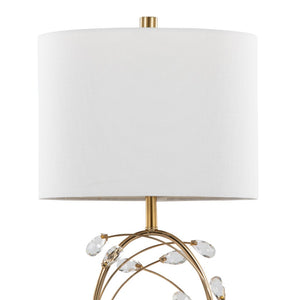 English Elm Table Lamp Set of 2 Black Metal Crystal Accents Gold Finish Linen Shade Bedroom B202P471578