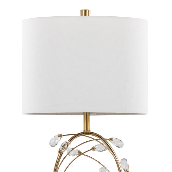 English Elm Table Lamp Set of 2 Black Metal Crystal Accents Gold Finish Linen Shade Bedroom B202P471578
