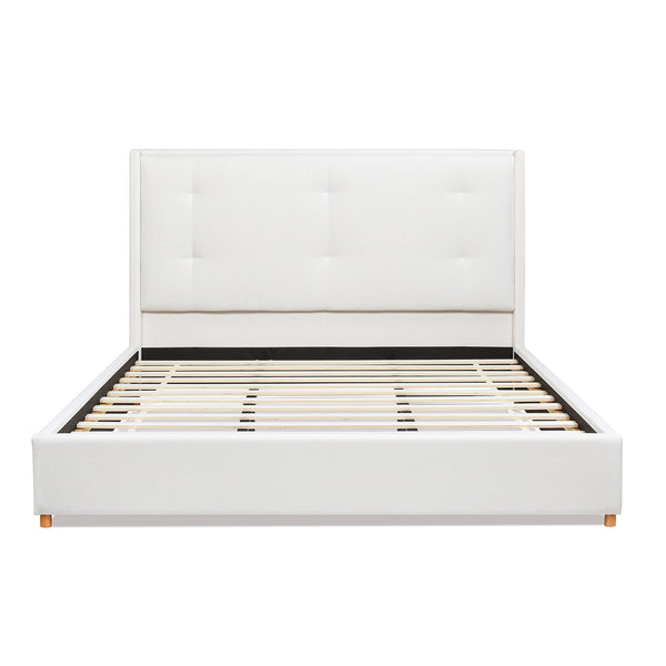 English Elm Jennifer Taylor Home - Miramar King Upholstered Cushion-Back Platform Bed Frame In Antique White For Coastal Elegance B2719P238242