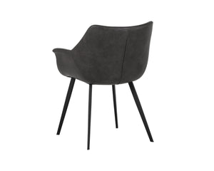 Sunpan Mason Dining Armchair – Stylish Faux Leather Seat with Black Powder Coated Iron Legs for Urban Spaces Town Grey