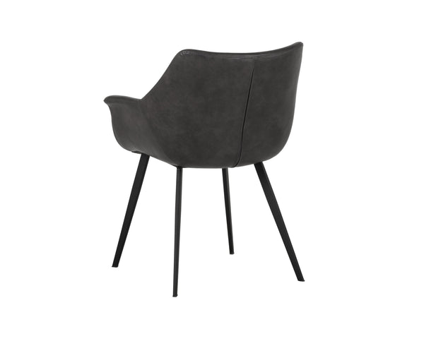 Sunpan Mason Dining Armchair – Stylish Faux Leather Seat with Black Powder Coated Iron Legs for Urban Spaces Town Grey