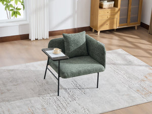 English Elm Leisure Linen Accent Chair with Built-in Side Table Pockets and Lumbar Pillow Modern Emerald W395P453314