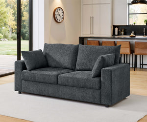 English Elm Modern Low Profile Upholstered Sofa Deep Seat Cushions for Apartment Living Rooms Blue Gray B343P435324