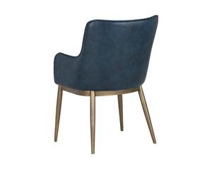 Sunpan Franklin Dining Armchair - Elegant Barrel Back Design with Antique Brass Frame for Modern Spaces Vintage Blue