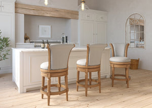 English Elm 26in. Wood High-back Swivel Barstool Farmhouse Style Nailhead Upholstered Kitchen Seat Oak B2751P436434