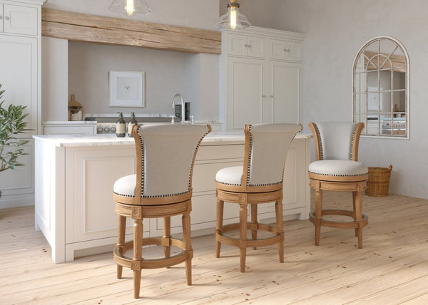 English Elm 26in. Wood High-back Swivel Barstool Farmhouse Style Nailhead Upholstered Kitchen Seat Oak B2751P436434