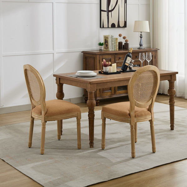 English Elm A&A French Style Solid Wood Dining Chair with Antique Paint, Linen Rattan Back, Plush Cushioning W1143P323325 W1143P323325