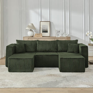 English Elm Compact Modular Sectional Corduroy Sofa High Density Foam Fill for Small Space Living Green W487P411613