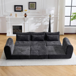 English Elm Modular Cloud Sectional Sofa Bed with Flannelette Upholstery for Flexible Living Black W1829S00074