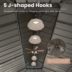 English Elm 14' X 22' Hardtop Gazebo with Drainage System, Dual-Layer Galvanized Roof, Curtains & Mesh Protection Brown W1859S00152