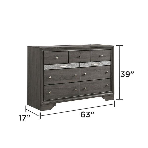 English Elm Traditional Queen 5 PC Storage Bedroom Set Gray – Engineered Wood Bed, 7-Drawer Dresser, Mirror, Chest 808857661555