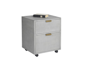 Sunpan Jiro File Cabinet in Grey Shagreen - Stylish, Mobile Storage Solution with Antique Brass Accents