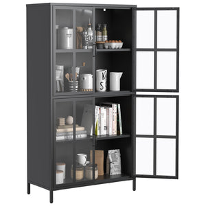 English Elm Premium Black Metal Storage Cabinet with Tempered Glass, Adjustable Shelves, Anti-Tip Safety & Silent Close T2398P263577