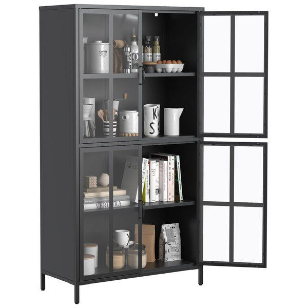 English Elm Premium Black Metal Storage Cabinet with Tempered Glass, Adjustable Shelves, Anti-Tip Safety & Silent Close T2398P263577