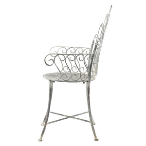 English Elm 23x22x38" Iron Armchair Fan Back Scrolled Arms Distressed Silver Patio Garden Seat W2078P452418