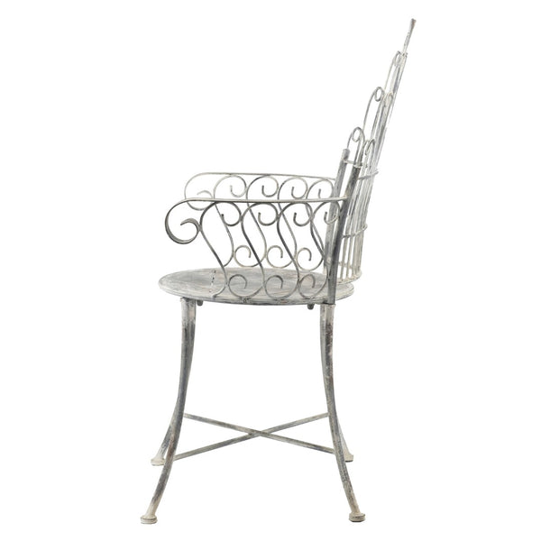 English Elm 23x22x38" Iron Armchair Fan Back Scrolled Arms Distressed Silver Patio Garden Seat W2078P452418