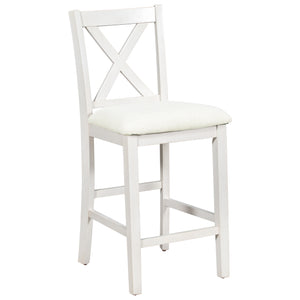 English Elm TOPMAX Counter Height Rustic Farmhouse 5-Piece Dining Set for 4 with Stacked Storage Shelves, Beige Upholstery White SP001134AAK