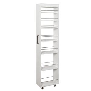 English Elm 7 Tier Rolling Slim Kitchen Organizer with Open Shelves and Casters for Narrow Spaces W331P374571