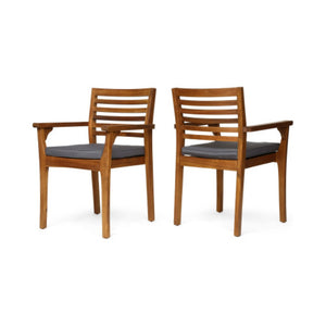 English Elm 7 Piece Solid Acacia Outdoor Dining Set with Teak Finish and Grey Cushioned Chairs N762S000040AAA
