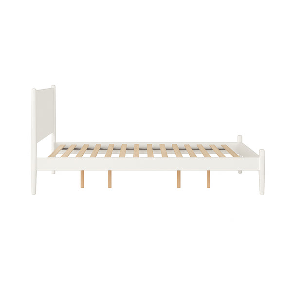 English Elm Mid-Century Modern Full Size Wooden Platform Bed - Elegant White Finish With Tall Headboard Support B016S00034