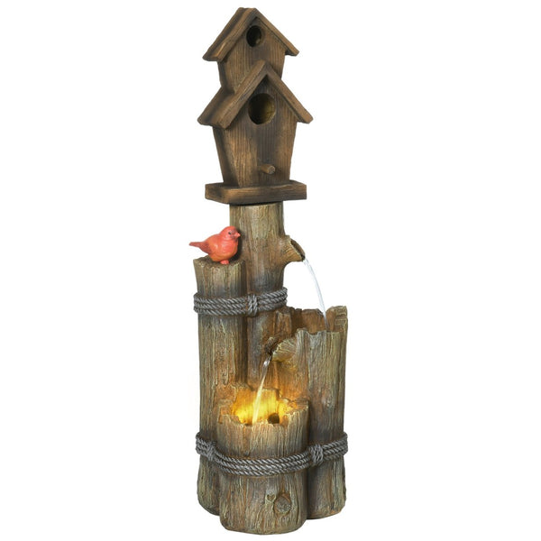 English Elm Outsunny 3 Tier Cascading Log Fountain Bird Bath with Led Lights Rustic Yard Decor W2225P174540