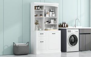 English Elm Bathroom Tall Storage Cabinet with Tilt-Out Hamper, 70.9" Linen Tower, 2 Drawers, Adjustable Shelves, White Finish N725P278420K