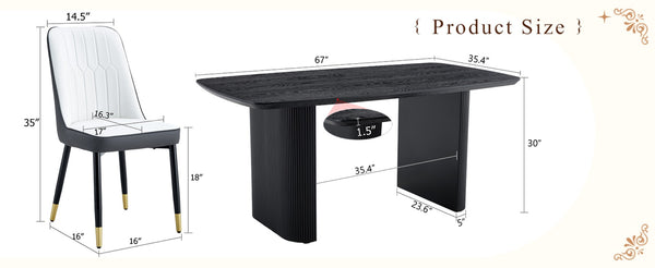 English Elm Table And Chair Set: Modern Black Wood-Grain Dining Table With 4 Stylish Spliced Chairs For Comfort W1151S04177-GIGA