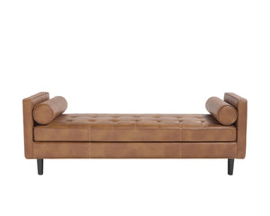 Sunpan DONNIE Bench - Tobacco Tan Faux Leather with Black Birch Base, Stylish Mid-Century Design for Any Space 108572