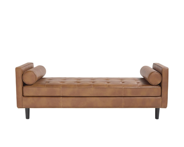 Sunpan DONNIE Bench - Tobacco Tan Faux Leather with Black Birch Base, Stylish Mid-Century Design for Any Space 108572