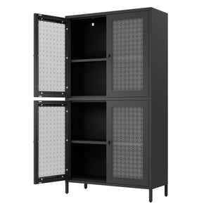 English Elm Classic Metal Storage Cabinet With 4 Glass Doors - Stylish Freestanding Bookcase For Any Room W2378P176269