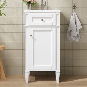 English Elm 16-inch French Style Freestanding Vanity Set with Ceramic Sink and Soft Close Cabinet White N710P405388K