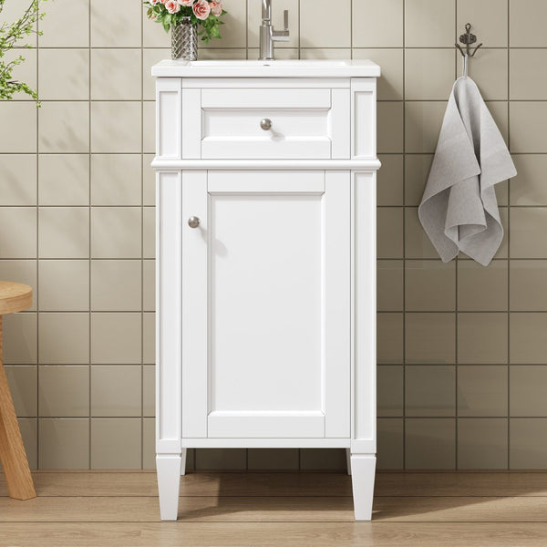 English Elm 16-inch French Style Freestanding Vanity Set with Ceramic Sink and Soft Close Cabinet White N710P405388K