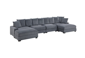 English Elm Living Room Corduroy Cocktail Ottoman with Wood Legs for Modern Sectional Seating B011P211061