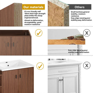 English Elm 60in Reddish Brown Mdf Bathroom Vanity with Soft Close Doors and Versatile Storage W3133S00022