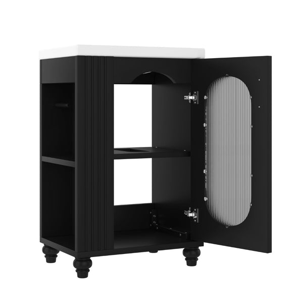 English Elm 20" Matte Freestanding Bathroom Vanity Ceramic Sink Mdf Cabinet Open Side Shelf Black N725P364206B