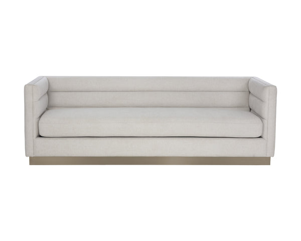 Sunpan Talbot Sofa - Contemporary Elegance in Belfast Oatmeal with Antique Brass Base for Modern Living Spaces