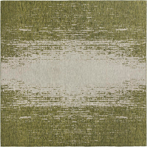 Unique Loom Outdoor Modern Ombre Machine Made Abstract Rug Green, Ivory 10' 8" x 10' 8"