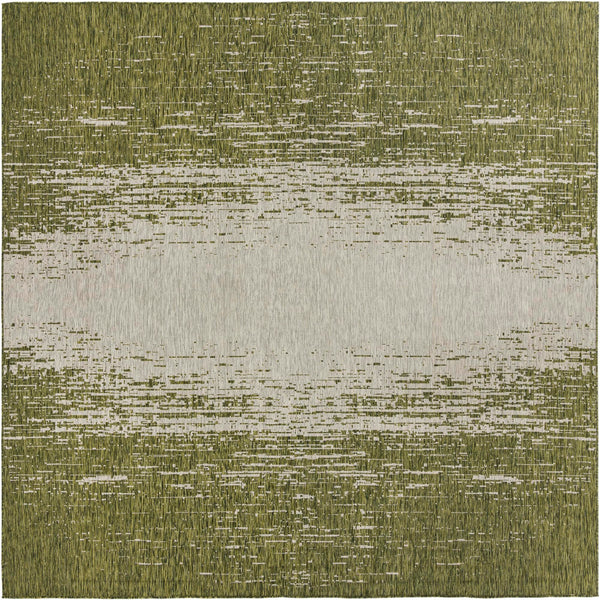 Unique Loom Outdoor Modern Ombre Machine Made Abstract Rug Green, Ivory 10' 8" x 10' 8"