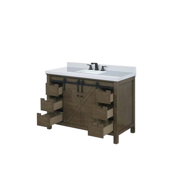 English Elm Rustic 48" Brown Vanity with Cultured Marble Top, Soft-Close Drawers, Matte Black Faucet Included B2731P260131