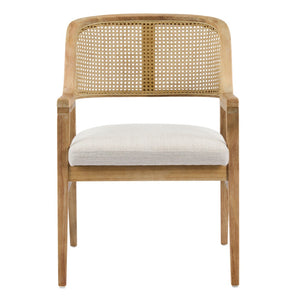 English Elm Mid-century Modern Dining Chairs Set of 2 Rattan Cane Back Rubberwood Upholstered Beige+Natural N768P411344N